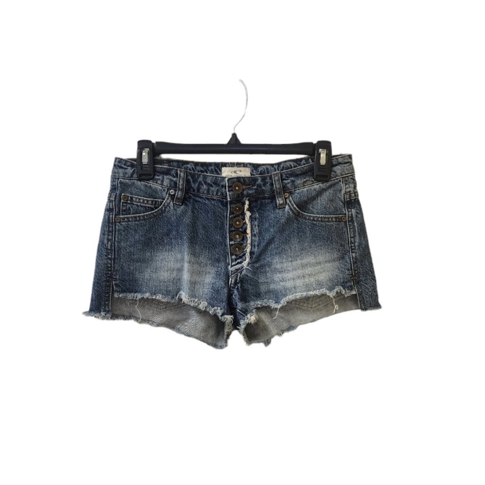 O'Neill Nora Denim Button Fly Jean Beach Summer Shorts Size 3 Low Rise Raw Hem